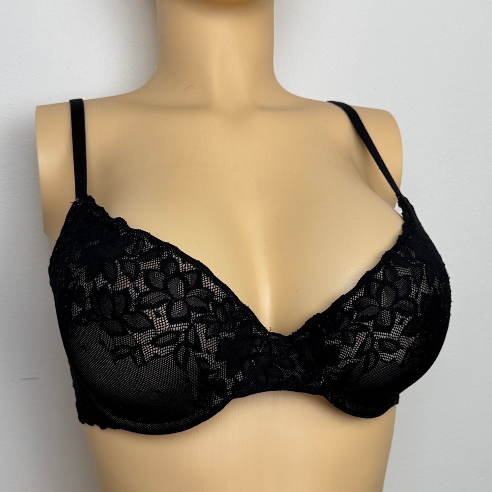Natori Black Floral Lace Bra 34 C